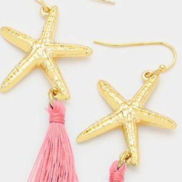5/$25 Pink Starfish Tassel Gold Earrings - Picture 2 of 6